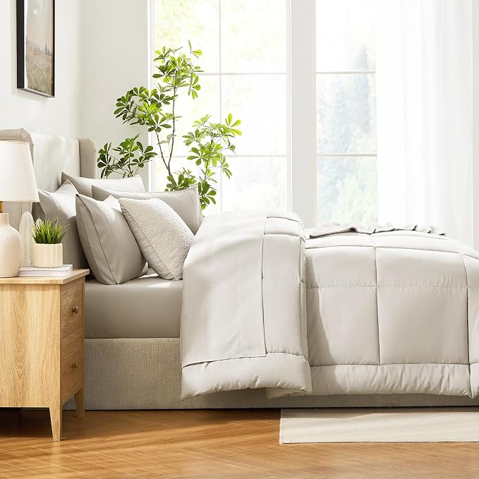 CozyLux Full Size Comforter Sets Beige, 7 Pieces Bed in a Bag, All Season - Image 9