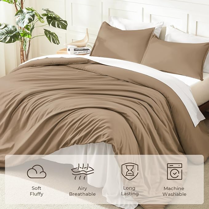 Litanika Comforters Taupe Oversized Queen Size, 3 Pieces Lightweight Solid - Image 3