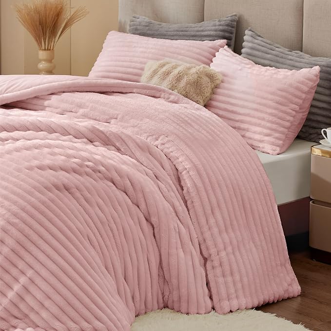 BEDELITE Fleece Queen Comforter Set -Super Soft & Warm Fluffy Pink Bedding - Image 6
