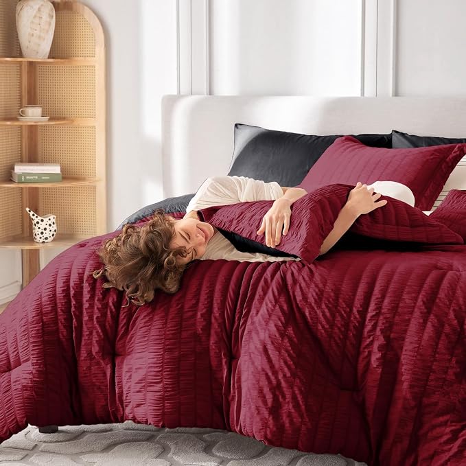 MUXHOMO 5 Pieces Twin Comforter Set, Seersucker Bed in a Bag Twin Size - Image 7