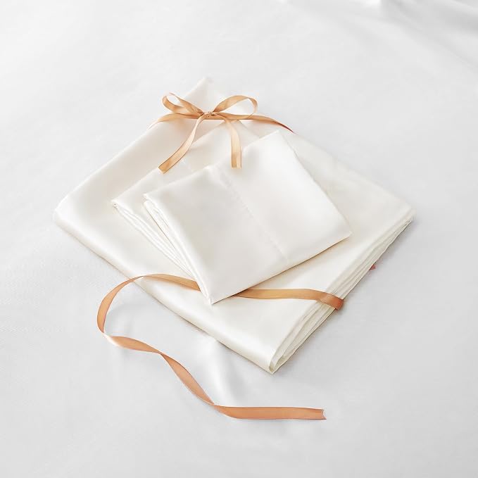 BEDELITE Satin Sheets Twin Size Bed Set, Luxury Soft Ivory White Silky Sheets - Image 7