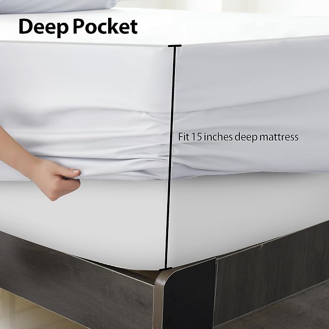 Full Size Fitted Sheet Only White, 100% Egyptian Cotton 600 Thread Count - Image 4