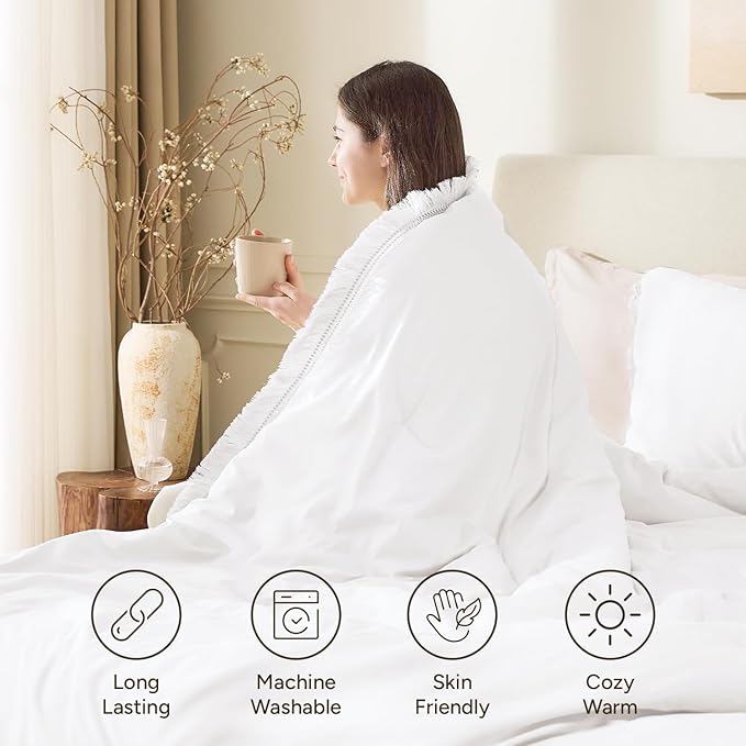 Andency White Comforter Set Twin Size, 2 Pieces Boho Lightweight Tassel Bedding - Image 4