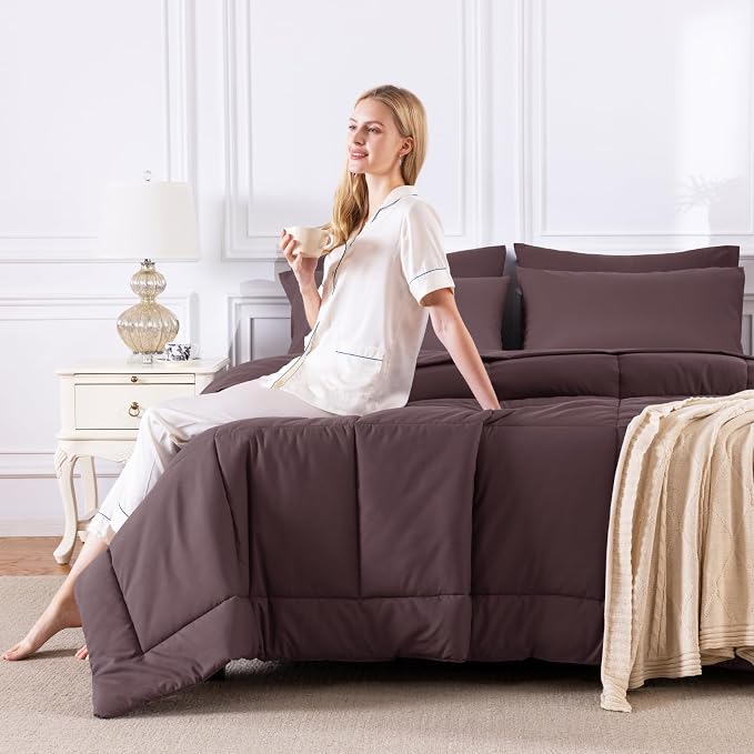 CozyLux King Size Comforter Set Cocoa Powder, 7 Pieces Bed in a Bag, All Season - Image 7