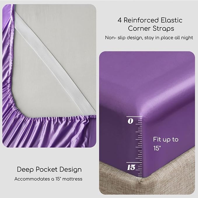 MR&HM Satin Bed Sheets, Full Size Sheets Set - Image 4