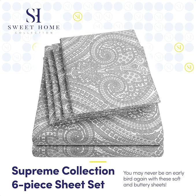 Queen Sheets Paisley Grey - Image 2