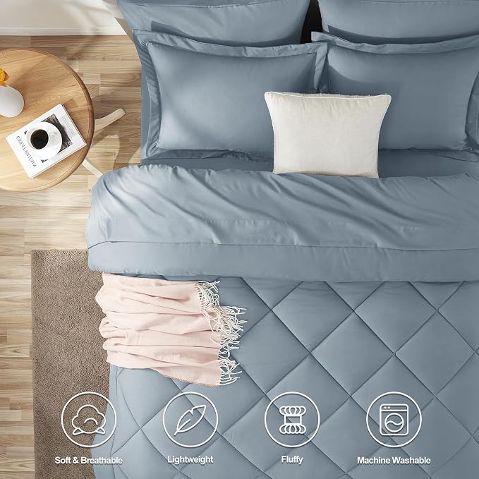 CozyLux King Size Comforter Set Dusty Blue - Image 2