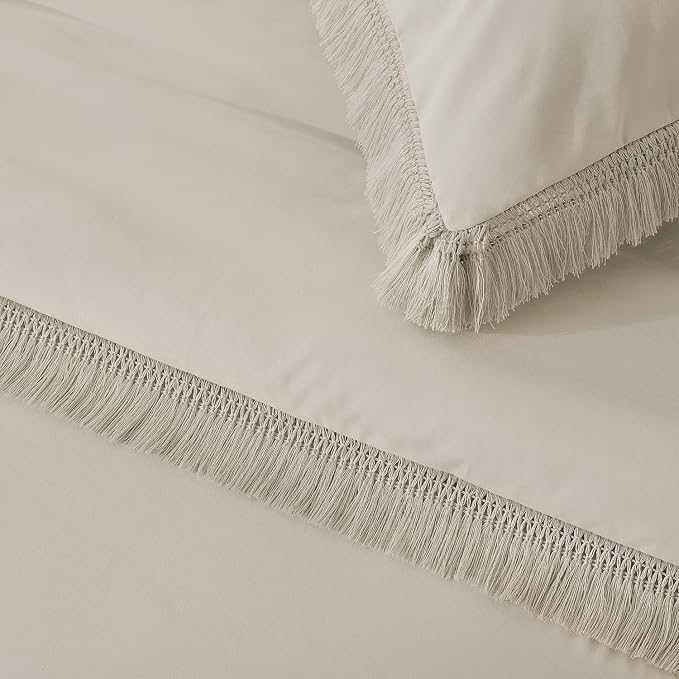 Andency Oatmeal Comforter Set California King, 3 Pieces Boho Tassel Lightweight - Image 7