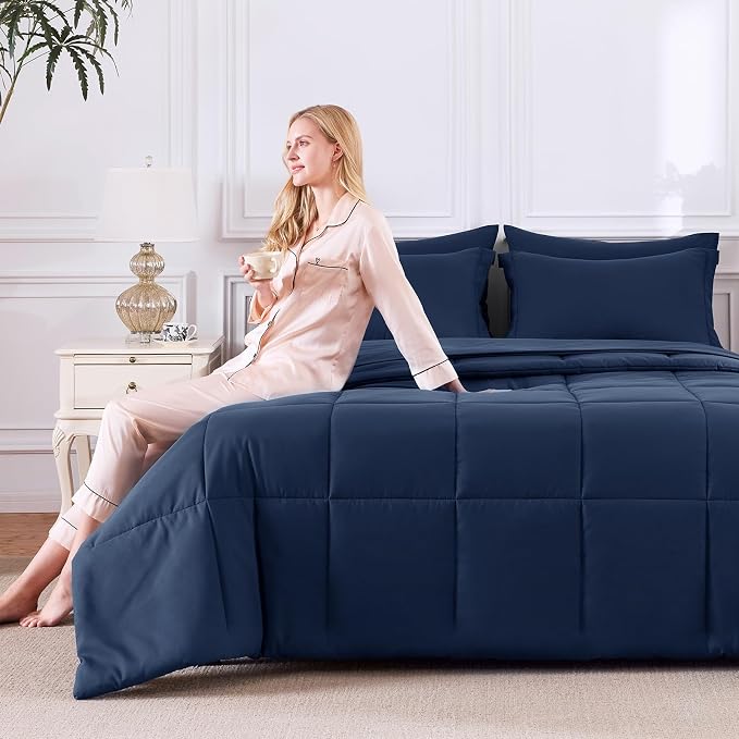 CozyLux Twin XL Comforter Set Navy Blue - Image 7