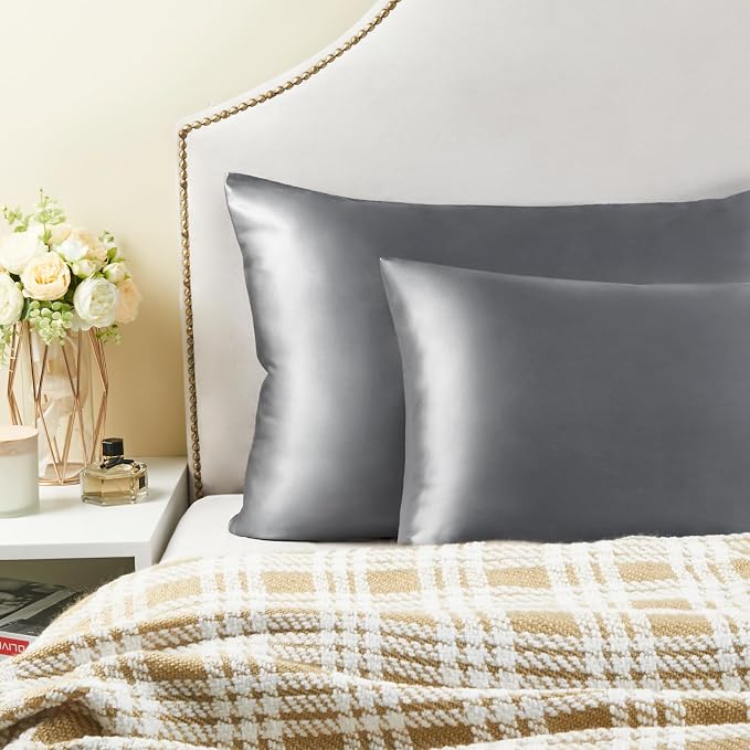BEDELITE Satin Pillowcase with Zipper 2 Pack, Dark Grey Pillow Cases Standard - Image 6