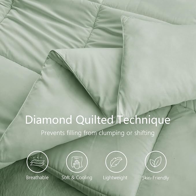 TEXARTIST Premium 2100 Series Queen Comforter All Season Breathable Sage Green - Image 2