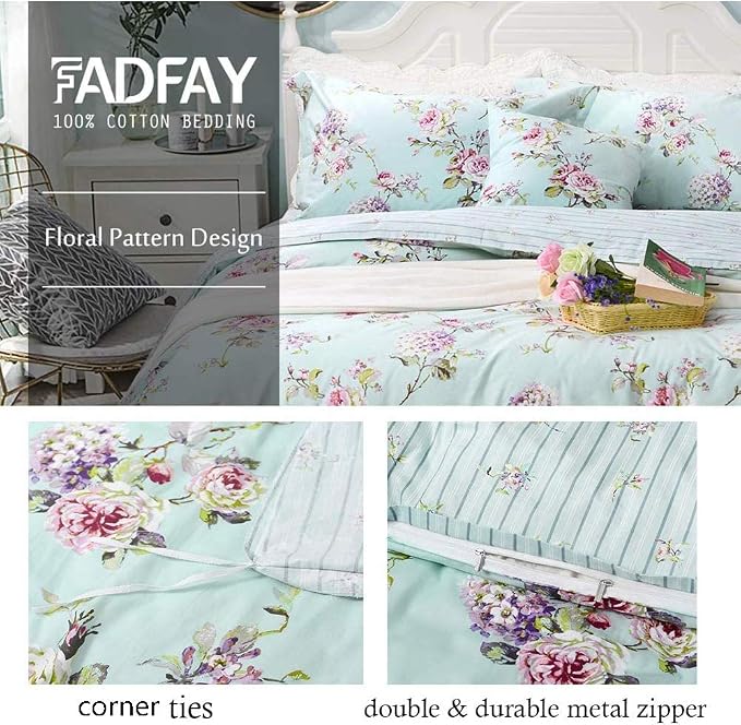 FADFAY French Country Duvet Cover Set King/California King 100% Cotton Floral - Image 4