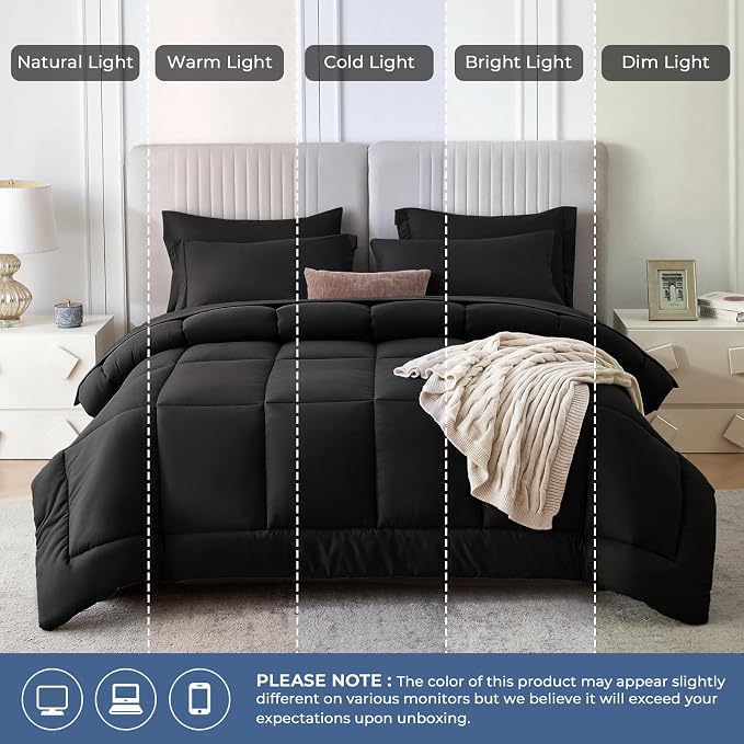 Sasttie Twin XL Comforter Set Black, 5 Pieces Twin XL Bed in a Bag, Complete - Image 8