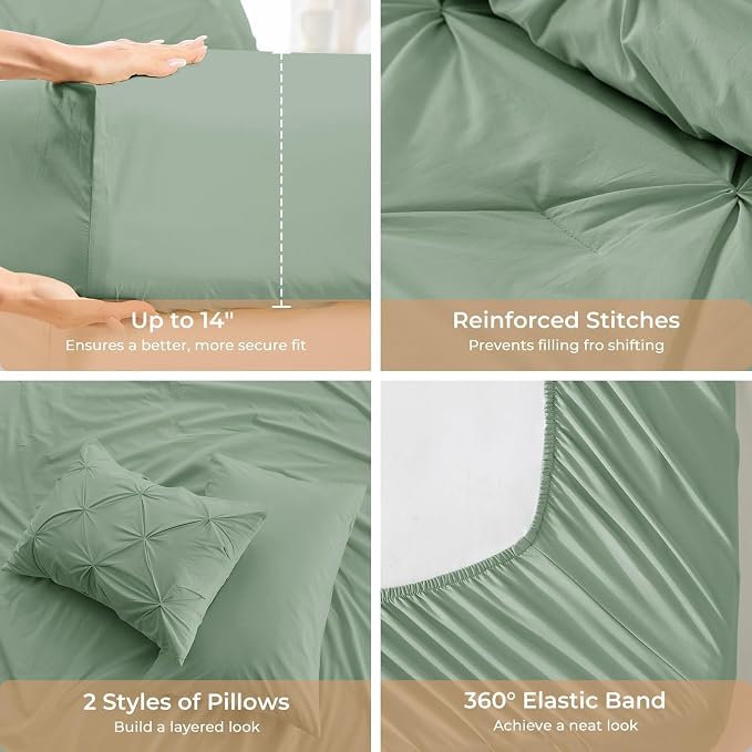 Sasttie King Size Comforter Set, 7-Piece Bed in a Bag, Pintuck Bedding Set - Image 5