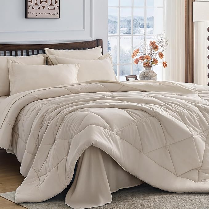 HEVUMYI Beige Tan Full Comforter Set by HEVUMYI