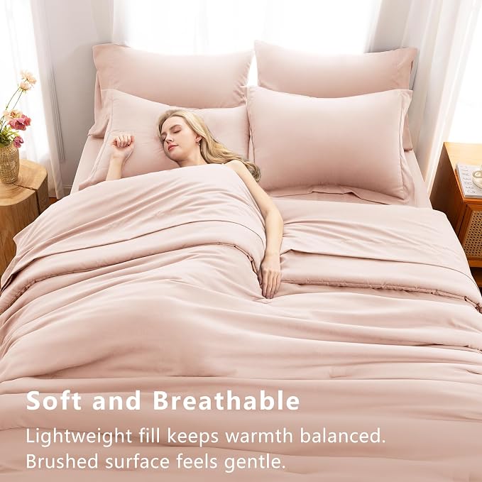 CozyLux Oversized King Comforter Set Blush Pink, 7 Pieces Bed in a Bag - Image 5