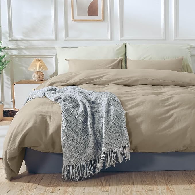 NEXHOME PRO Duvet Cover Set 100% Washed Cotton Oversized King 120"x98" Linen - Image 2