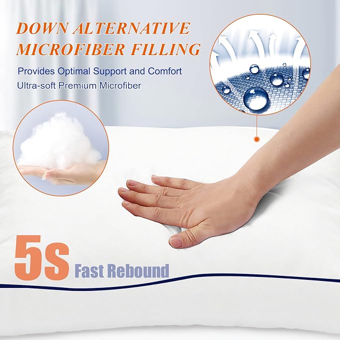 MZOIMZO Bed Pillows for Sleeping- Medium Soft, Queen Size Set of 2, Cooling - Image 3