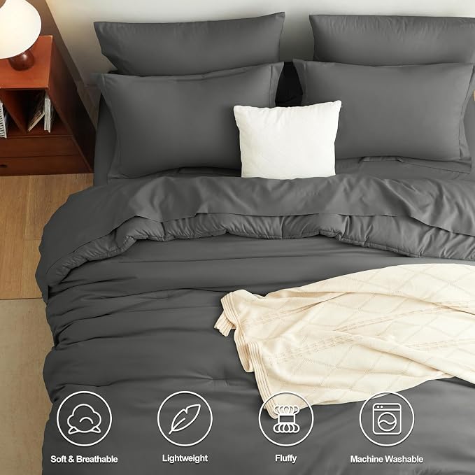 CozyLux Full Size Comforter Sets Dark Grey, 7 Pieces Bed in a Bag Full - Image 2