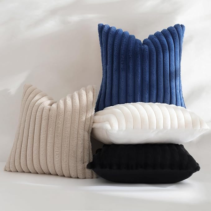 decorUhome Summer Cozy Faux Fur Throw Pillow Covers 24x24 Set of 2 Decorative - Image 5