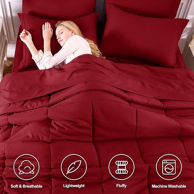 CozyLux King Size Comforter Set Dark Red - Image 2