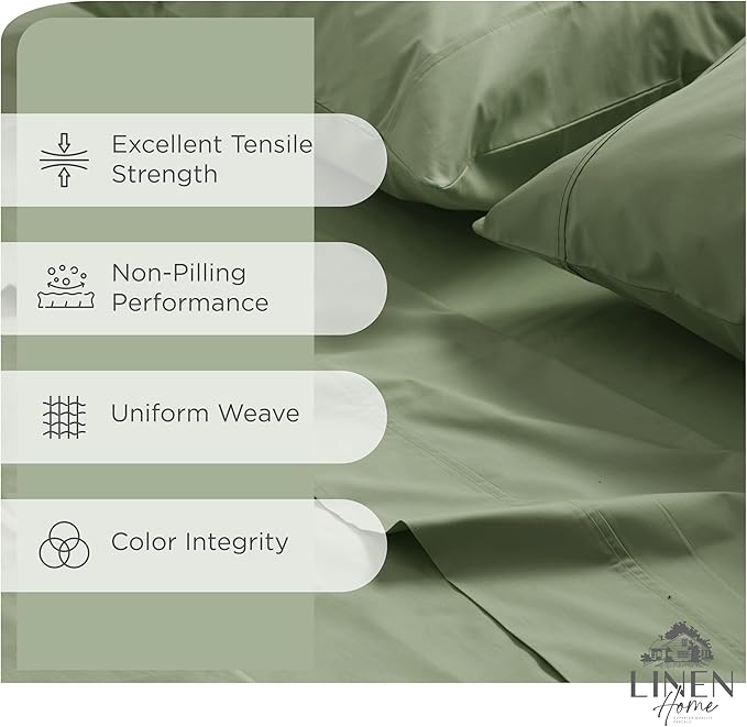 Linen Home 100% Cotton Percale Sheets King Size, 4-Piece Set - Image 2