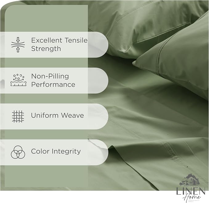 Linen Home 100% Cotton Percale Sheets Queen Size, Oil Green, Deep Pocket - Image 2