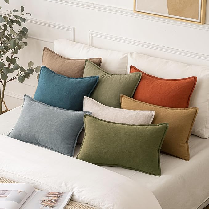 MIULEE Decorative Linen Pillow Covers 18x18 Inch Blue ​Boho Farmhouse​ ​Neutral - Image 5