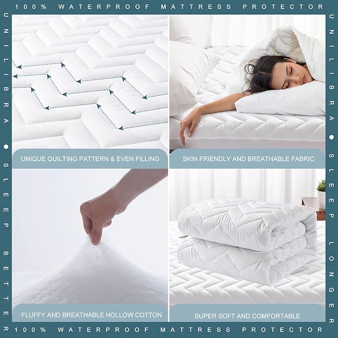 King Size Waterproof Mattress Protector Quilted, Breathable Ultra-Soft Filling - Image 4
