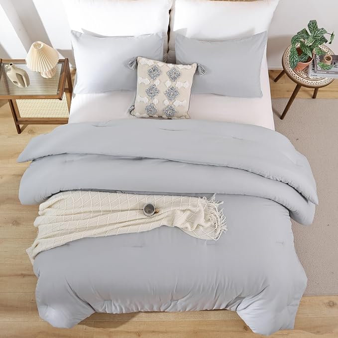 ROSGONIA King Size Comforter Set Light Grey - Image 4