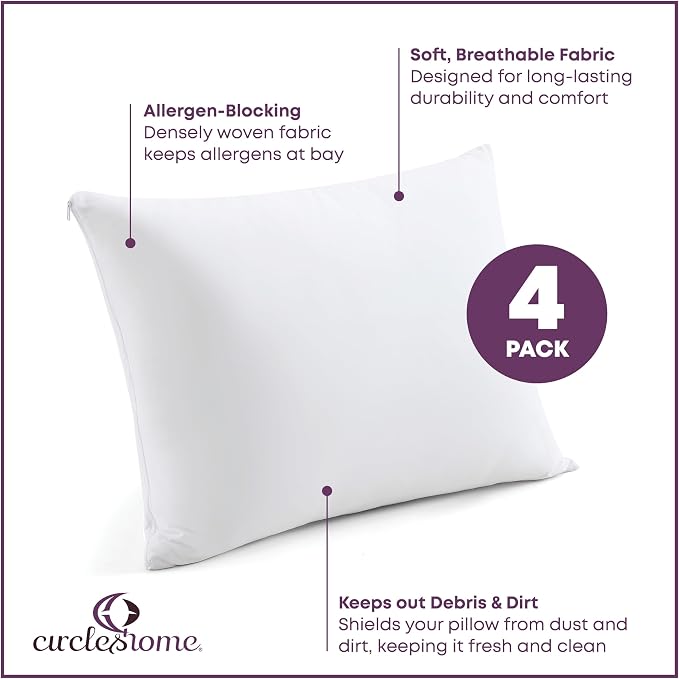 CirclesHome Pillow Protectors 4 Pack Standard Zippered - Image 2