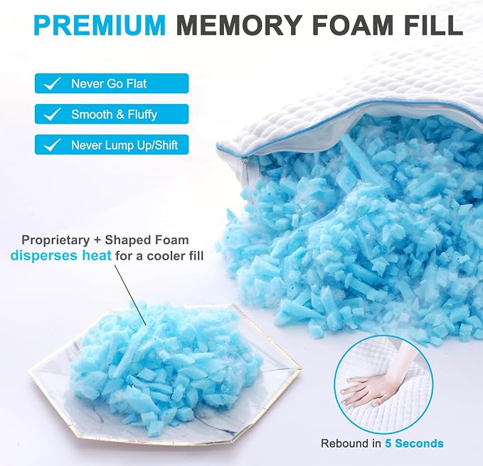 VVZ Cooling Bed Pillows Standard Size Set of 4, Shredded Memory Foam Pillows - Image 5