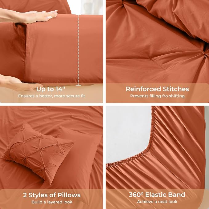 Sasttie Twin Comforter Set, 5-Piece Bed in a Bag, Pintuck Bedding Sets - Image 5