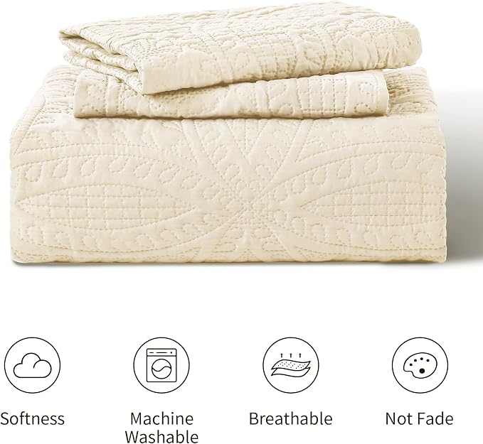 Love's cabin Oversized King Size Quilt Bedding Set Beige Bedspreads - Image 7