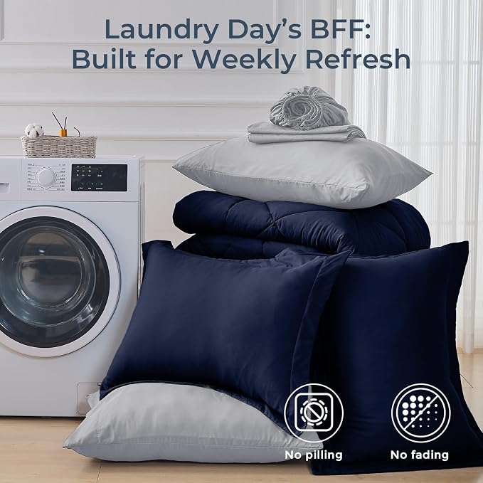 HEVUMYI Navy Blue & Grey California King Comforter Set - Image 7