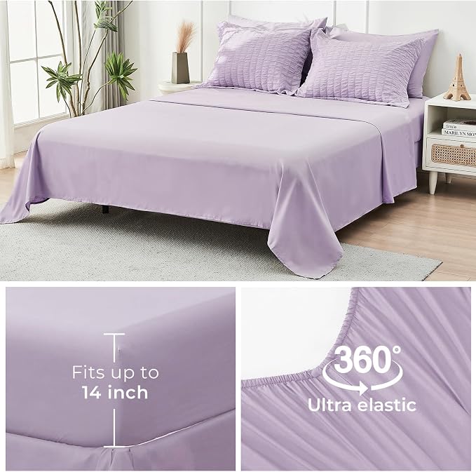HYMOKEGE Lavender King Size Comforter Set Seersucker 7 Pieces, All Season - Image 7