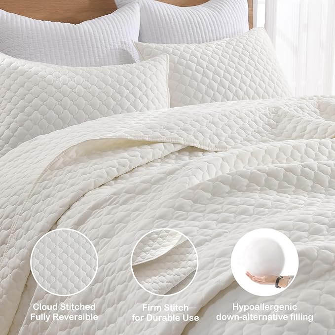 HORIMOTE HOME Cream Quilt Twin Size, Lightweight Quilt - Image 3
