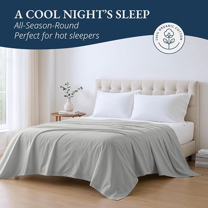 Lane Linen 100% Organic Cotton Twin Size Flat Sheet Only - Image 4