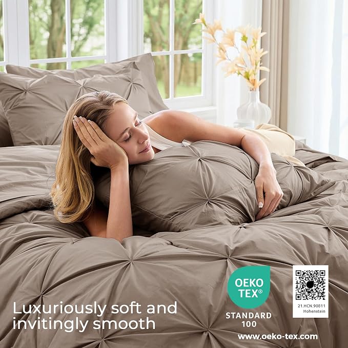 Sasttie Queen Comforter Set, 7-Piece Bed in a Bag, Pintuck Bedding Sets - Image 3