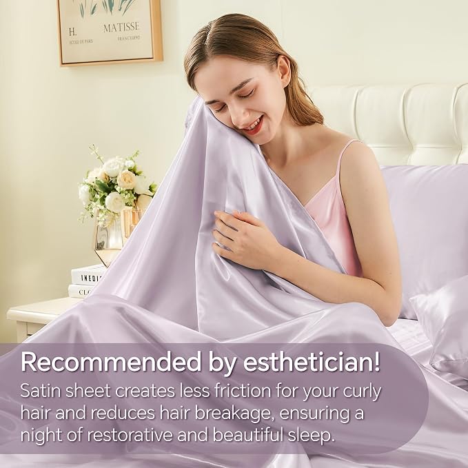 BEDELITE Satin Sheets Twin XL Size Bed Set, Luxury Soft Lavender Silky Sheets - Image 4
