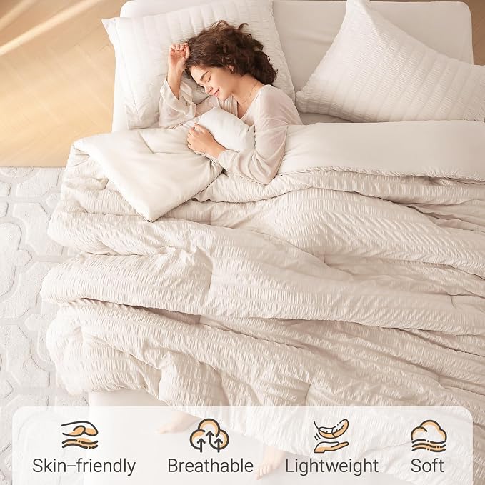 MUXHOMO 5 Pieces Twin Comforter Set, Seersucker Bed in a Bag Twin Size - Image 2