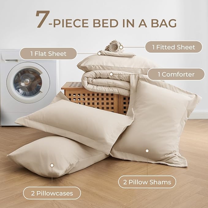 Sasttie Full Size Comforter Sets, 7 Pieces Bed in a Bag Full, Complete Bedding - Image 6