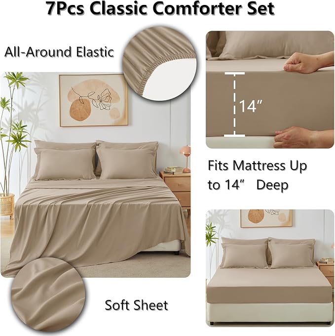 CozyLux Queen Comforter Set Taupe - Image 5