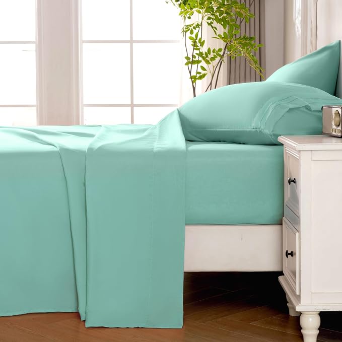 ROSE&RISY Light Green Queen Sheet Set, 4 Pieces Soft Bedding Sheet Set - Image 3