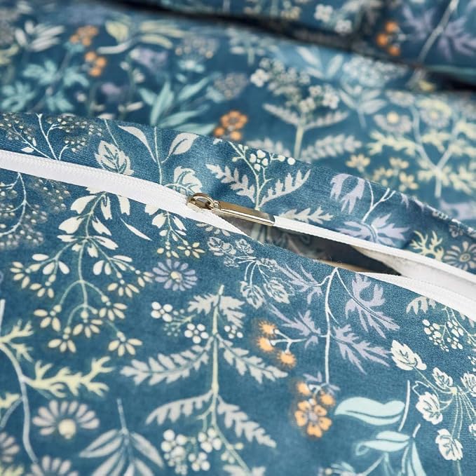 mixinni Blue Floral Duvet Cover King Size Cotton Flowers Pattern King Bedding - Image 4