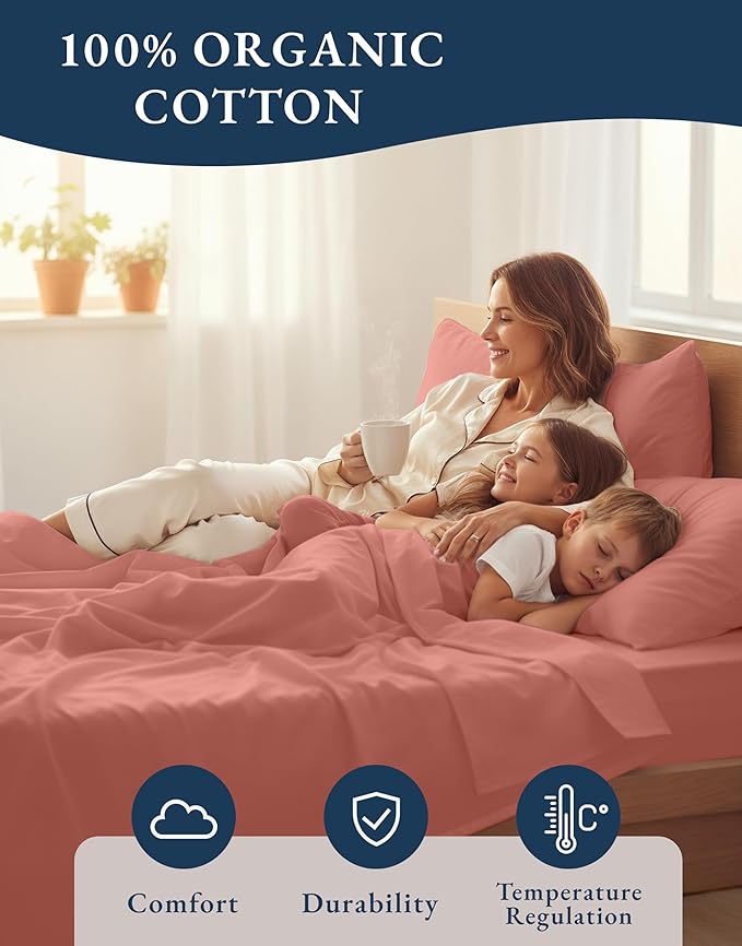 LANE LINEN 100% Organic Cotton Fully Elasticized King Sheet Set, Low Pilling - Image 6
