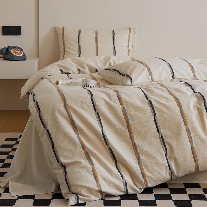 mixinni Cotton Linen Jacquard Duvet Cover Set King, 3-Piece Mid-Century Modern - Image 6