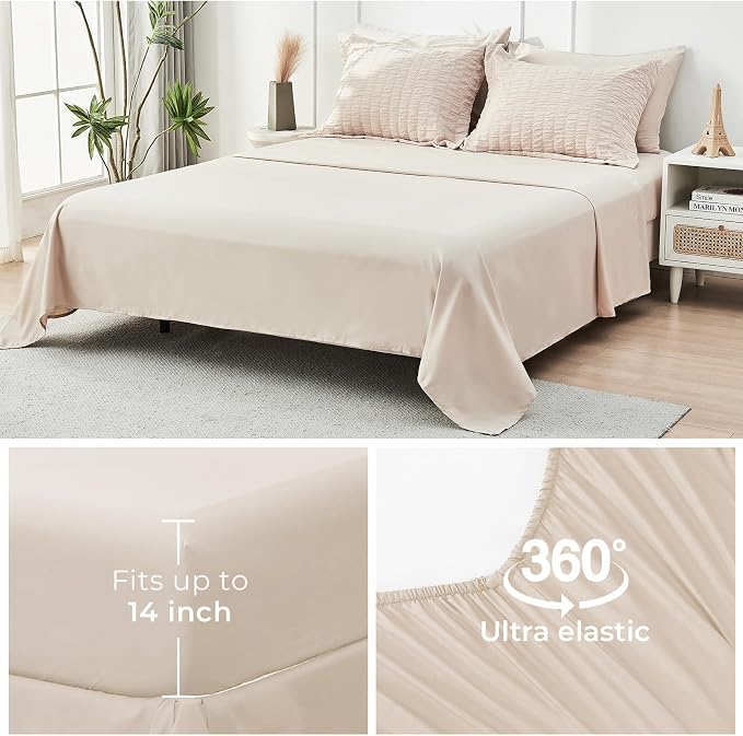 HYMOKEGE Beige California King Comforter Set Seersucker 7 Pieces, All Season - Image 7