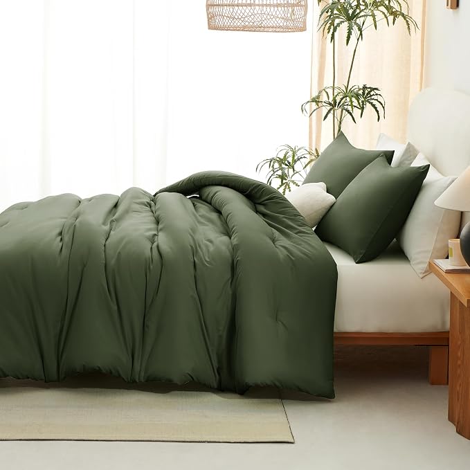 CozyLux Oversized King Comforter Set Olive Green, 3 Pieces 120x98 Solid - Image 7
