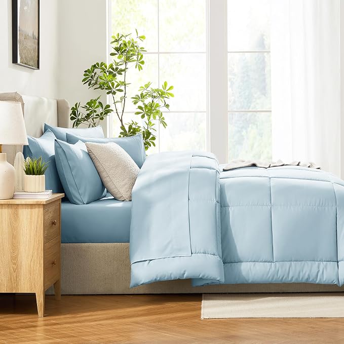 CozyLux Twin XL Comforter Set Light Blue, 5 Pieces Twin Extra Long Bed in a Bag - Image 4